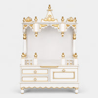 Apratima Medium Floor Rested Pooja Mandir Without Door (White Gold) Front View