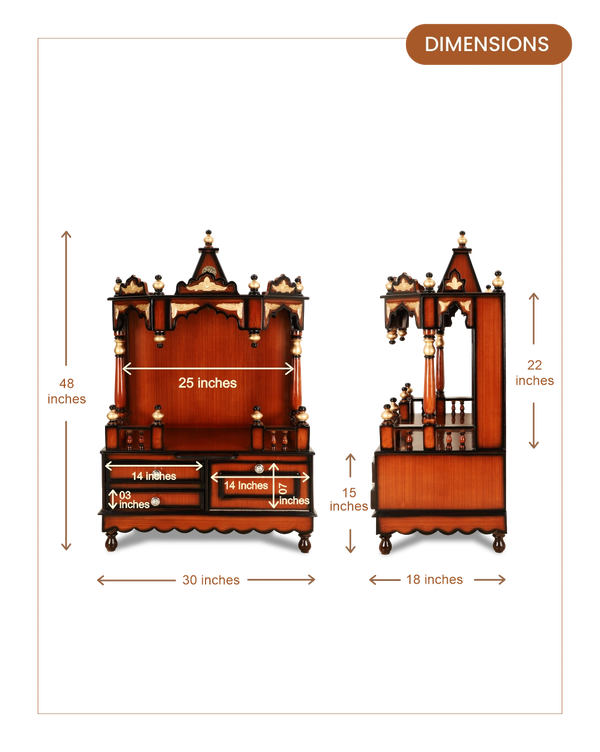 Apratima Medium Floor Rested Pooja Mandir without door (Brown Gold) dimensions