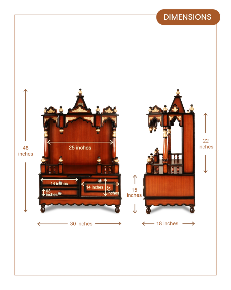 Apratima Medium Floor Rested Pooja Mandir without door (Brown Gold) dimensions