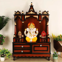 Apratima Medium Floor Rested Pooja Mandir without door Brown Gold color lifestyle image