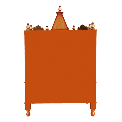Apratima Medium Floor Rested Pooja Mandir/Wooden temple for home in Teak Gold color back view