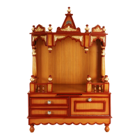 Apratima Medium Floor Rested Pooja Mandir/Wooden temple for home in Teak Gold color front view