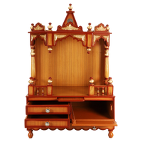 Apratima Medium Floor Rested Pooja Mandir/Wooden temple for home in Teak Gold color front view open drawers