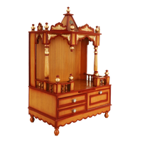 Apratima Medium Floor Rested Pooja Mandir/Wooden temple for home in Teak Gold color 45° side view