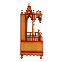 Apratima Medium Floor Rested Pooja Mandir/Wooden temple for home in Teak Gold color side view featuring Pillars