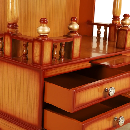 Apratima Medium Floor Rested Pooja Mandir/Wooden temple for home in Teak Gold color zoom view