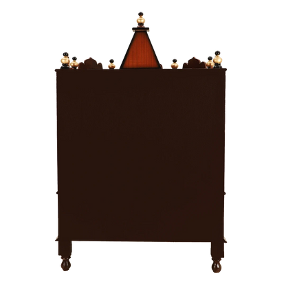 Apratima Medium Floor Rested Pooja Mandir/Wooden temple for home in Brown Gold color back view