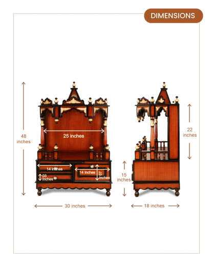 Apratima Medium Floor Rested Pooja Mandir without door (Brown Gold)