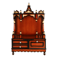 Apratima Medium Floor Rested Pooja Mandir/Wooden temple for home in Brown Gold color front view