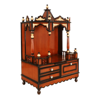 Apratima Medium Floor Rested Pooja Mandir/Wooden temple for home in Brown Gold color 45° side view