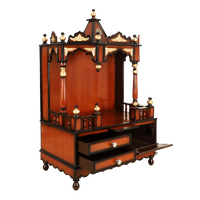 Apratima Medium Floor Rested Pooja Mandir/Wooden temple for home in Brown Gold color 45° side view open drawers