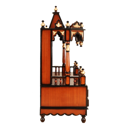 Apratima Medium Floor Rested Pooja Mandir/Wooden temple for home in Brown Gold color side view featuring Pillars
