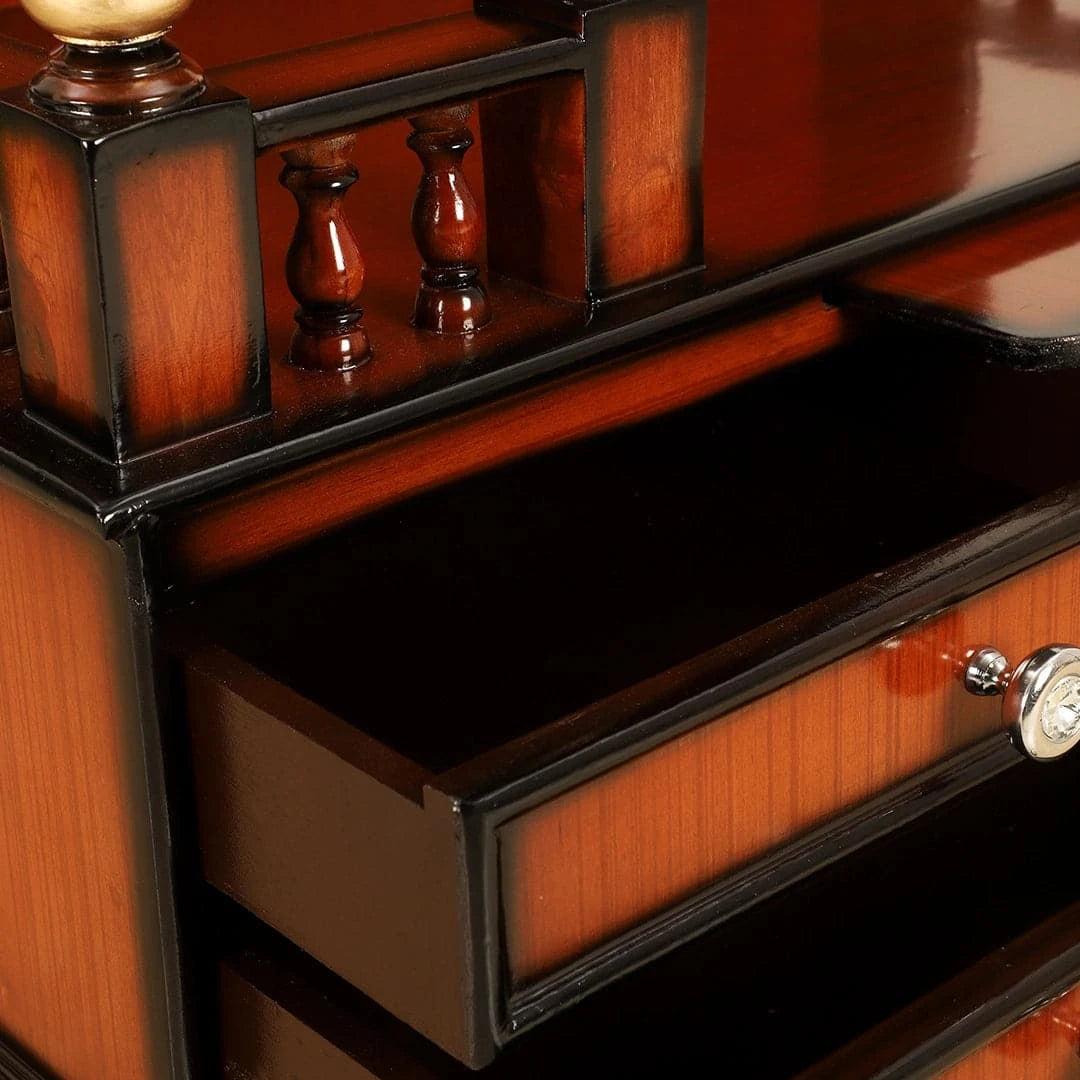 Apratima Medium Floor Rested Pooja Mandir/Wooden temple for home in Brown Gold color zoom view open drawers