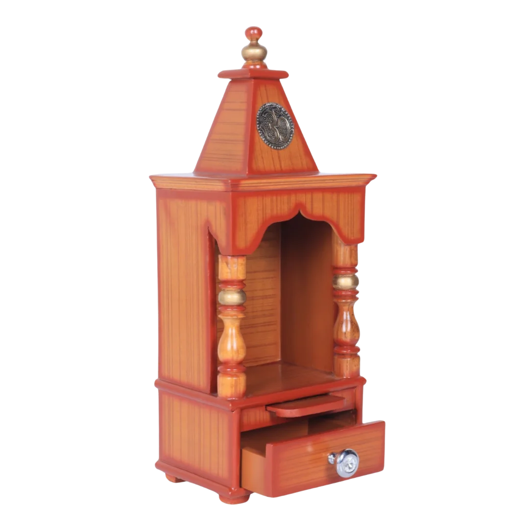 Aradhya Teak Wood Pooja Mandir (Teak Gold) Side View