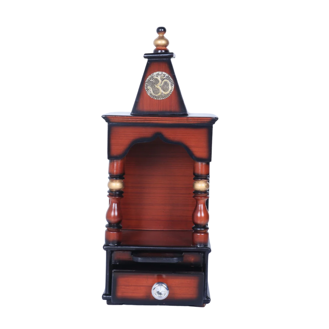 Aradhya Teak Wood Pooja Mandir Brown Gold