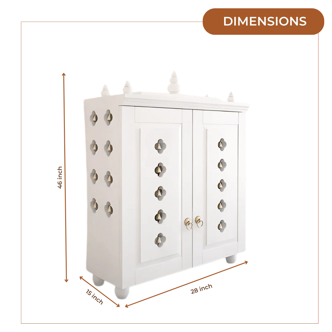 Aravaya Pooja Mandir with Door (White) Dimension