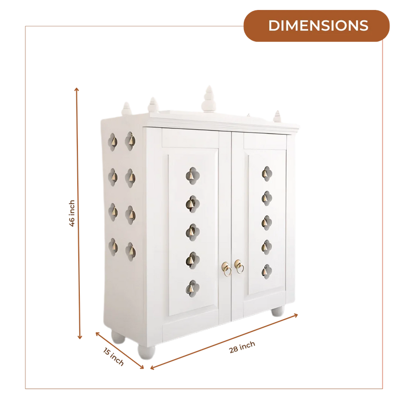 Aravaya Pooja Mandir with Door (White) Dimension