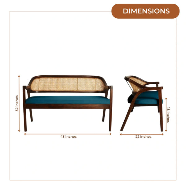 Arbor Solid Wood Love Sofa (Brown Blue) dmensions view 