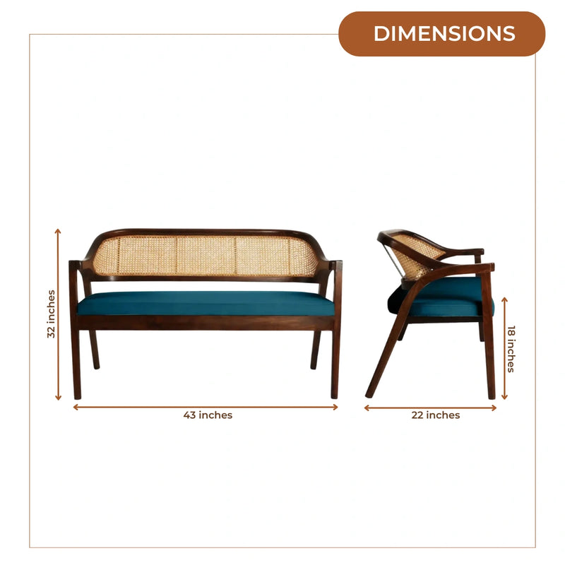 Arbor Solid Wood Love Sofa (Brown Blue) dmensions view 
