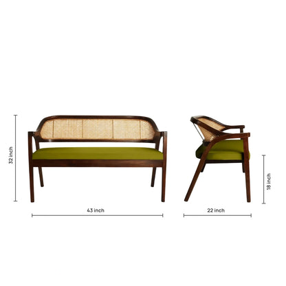 Arbor Solid Wood Love Sofa (Brown Green) dimensions image 