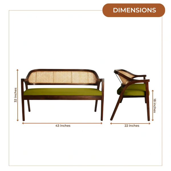 Arbor Solid Wood Love Sofa (Brown Green) dimensions view 
