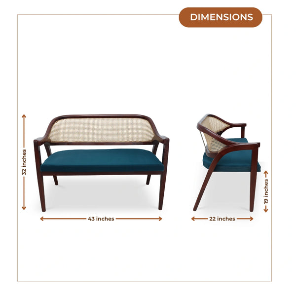 Arbor Solid Wood Love Sofa (Navy Blue) dimensionsview 