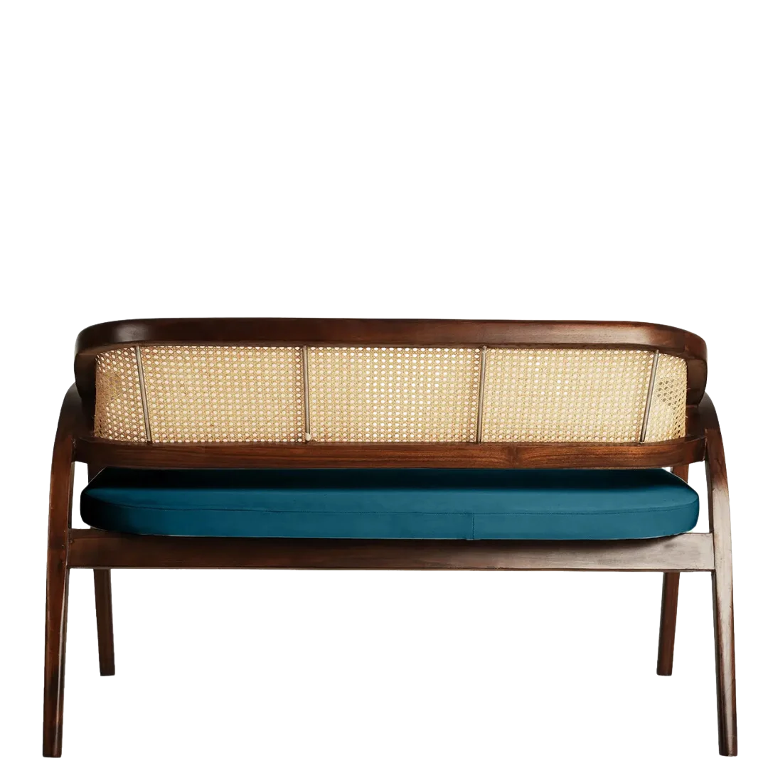 Arbor Solid Wood Love Sofa (Brown Blue) back view