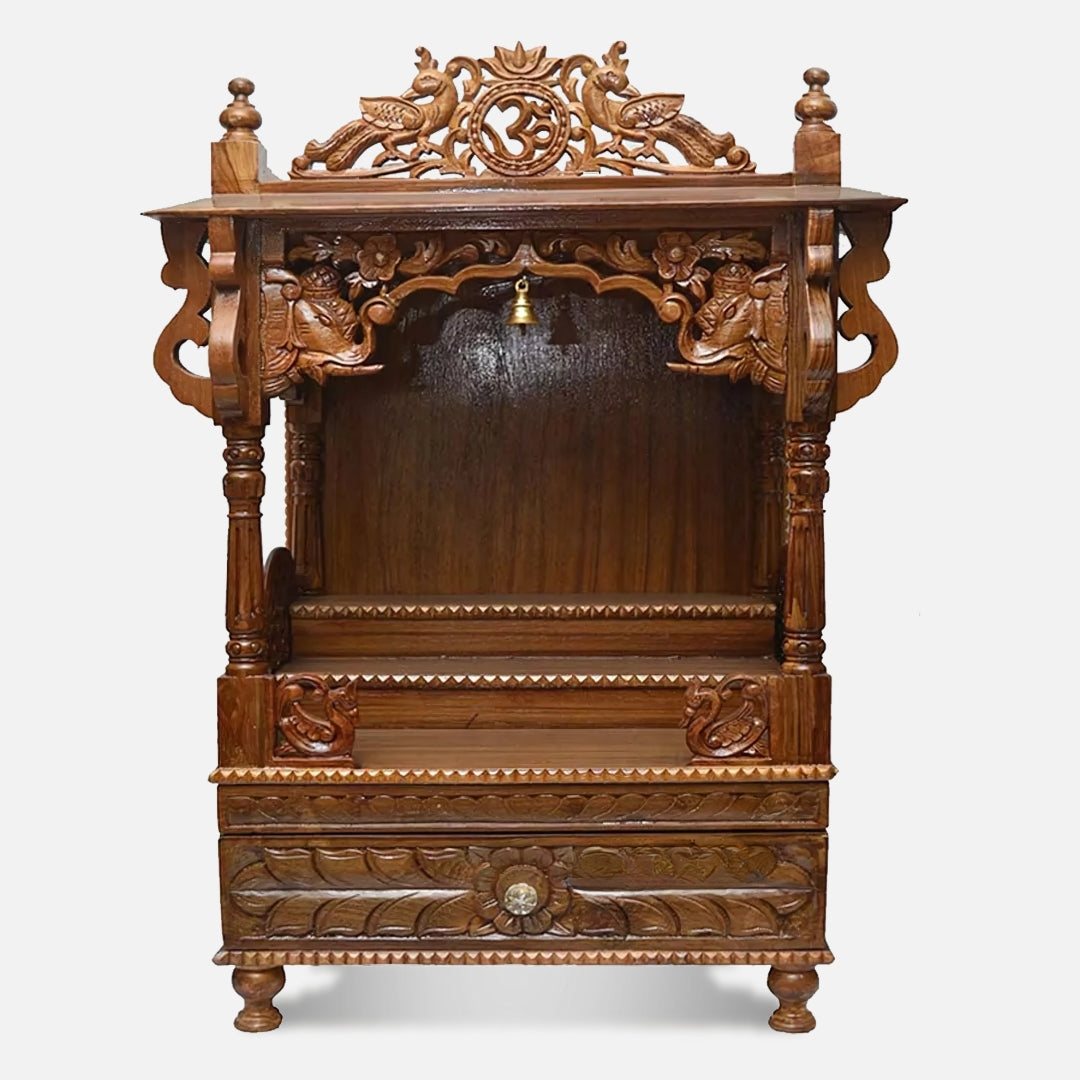 Archika Teak Wood Mandir (Teak) Front view 