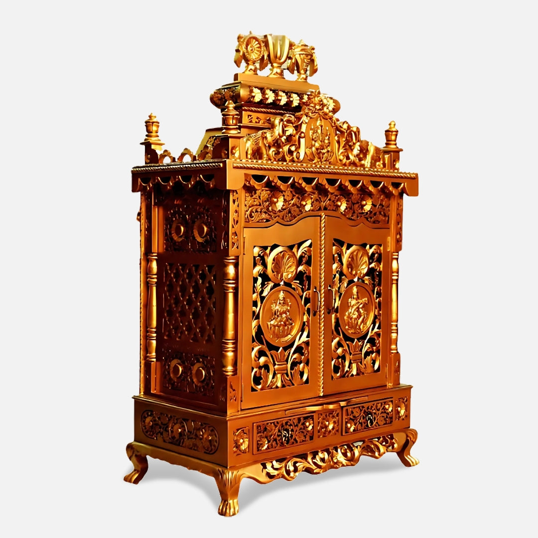 Archisha Teak Wood Mandap Gold with Door