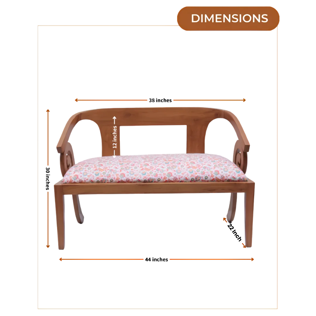 Arlaxa Solid Wood Love Sofa (Teak White) Dimensions