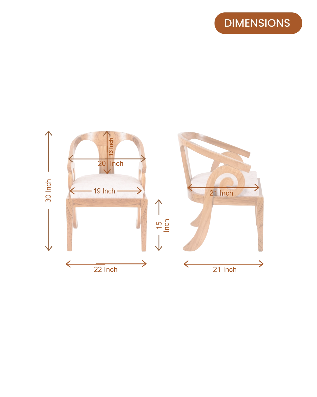 Arlaxa Teak Wood Arm Chairs (Teak Beige) dimensions