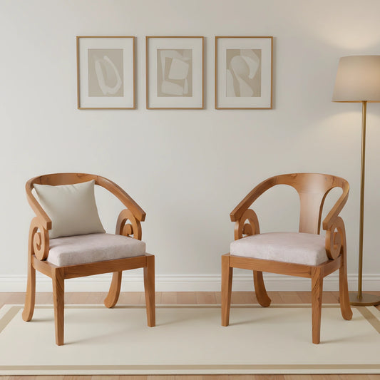 Arlaxa Teak Wood Arm Chairs (Teak Beige) lifestyle image