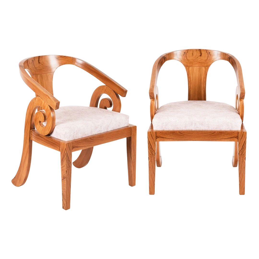 Arlaxa Teak Wood Arm Chair in Teak Biege color front view pair