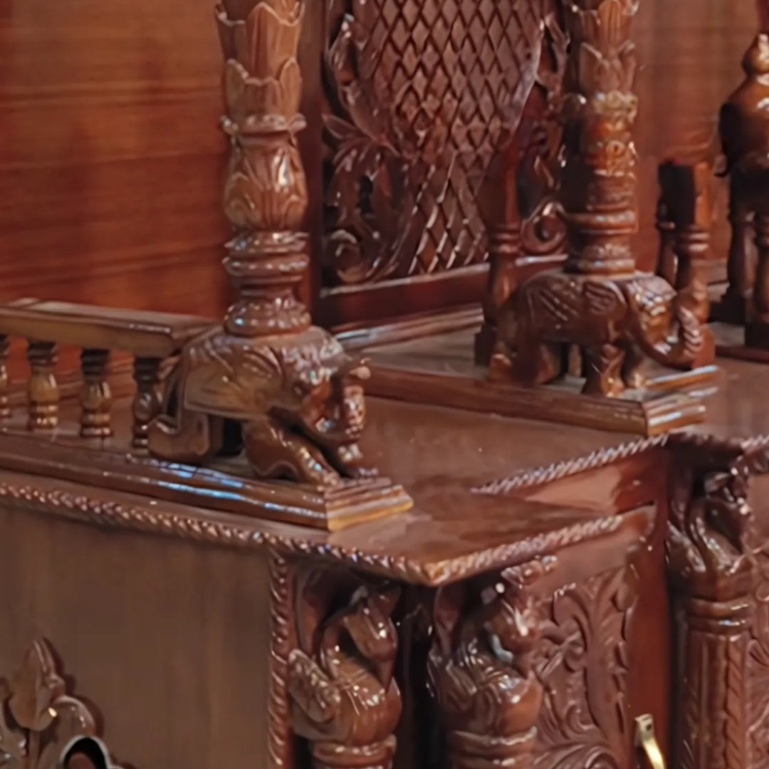 Aroha Teak Wood Mandap (Brown) close view 