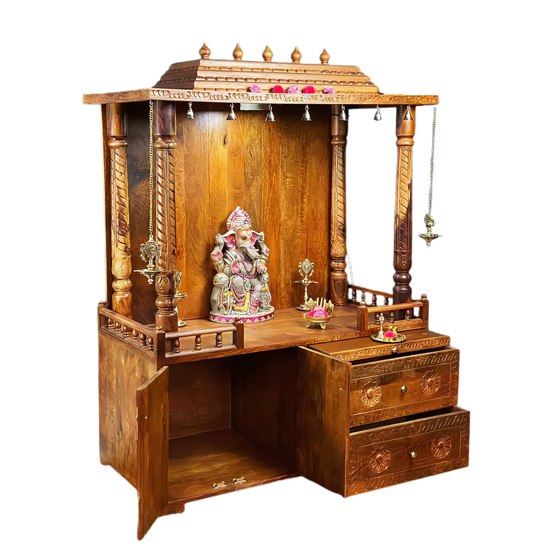 Arpanam Sheesham Wood Mandap (Teak) Open Drawer Side Angle 