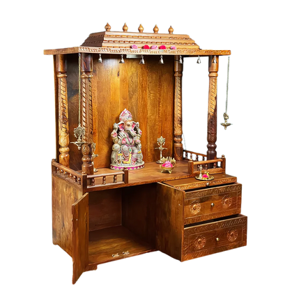 Arpanam Sheesham Wood Mandap (Teak) Open Drawer Side Angle 