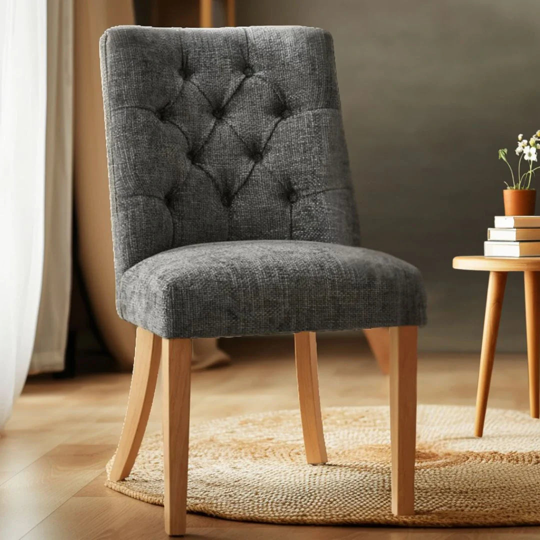 Astra Teak Wood Dining Chair (Dark Grey) lifestyle view