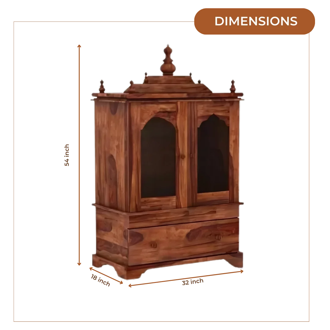 Aumesh Teak Wood Pooja Mandir With Door (Teak) Dimensions