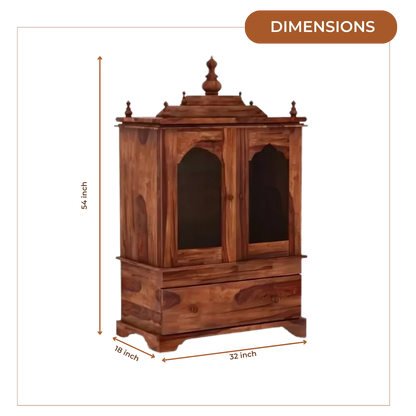 Aumesh Teak Wood Pooja Mandir With Door (Teak) Dimensions