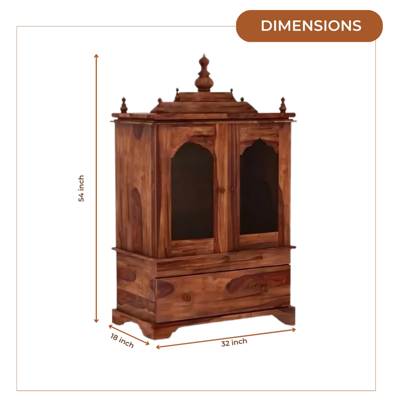 Aumesh Teak Wood Pooja Mandir With Door (Teak) Dimensions