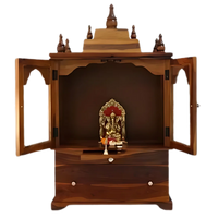 Aumesh Teak Wood Pooja Mandir with Door (Teak) open door front view