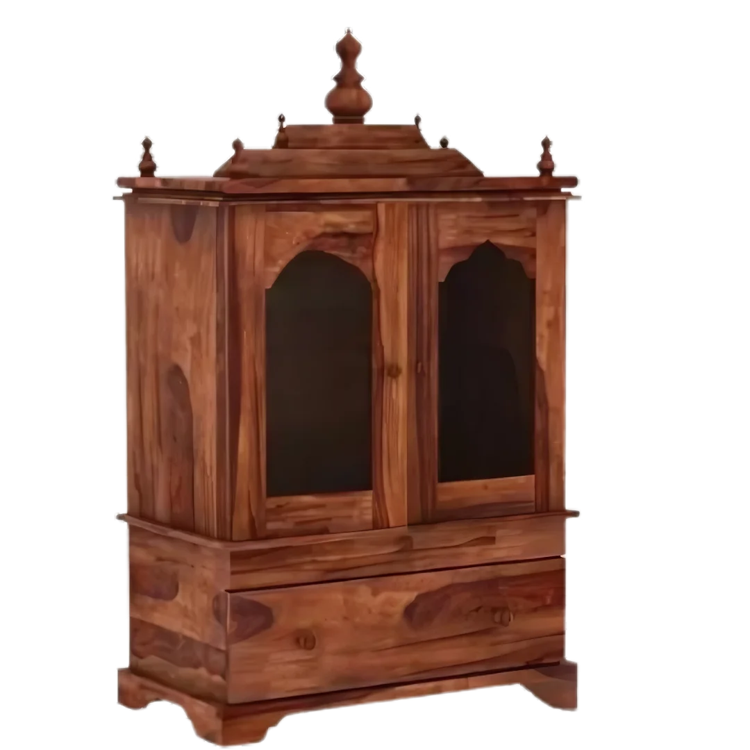 Aumesh Teak Wood Pooja Mandir with Door (Teak) side angle 