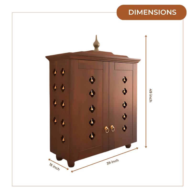 Aumkara Teak Wood Mandir with Door (Teak) Dimesnions 