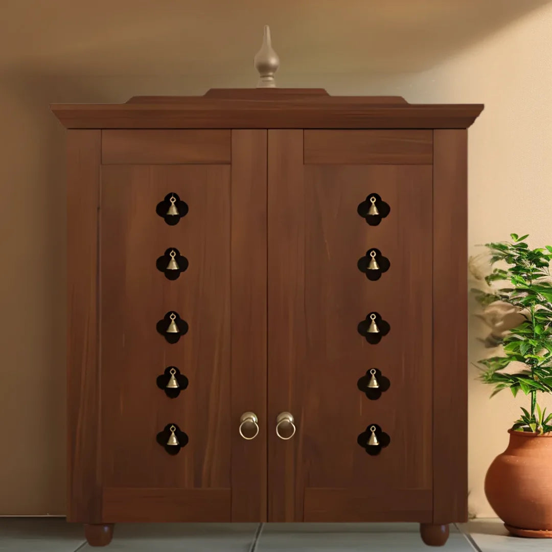 Aumkara Teak Wood Mandir with Door (Teak) Lifestyle Image 