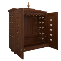 Aumkara Teak Wood Mandir with Door (Teak) open door side angle