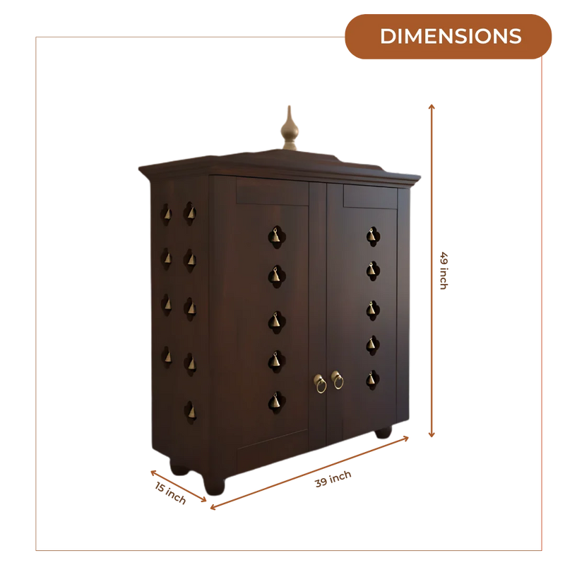 Aumkara Teak Wood Mandir with Door (Wenge) Dimensions