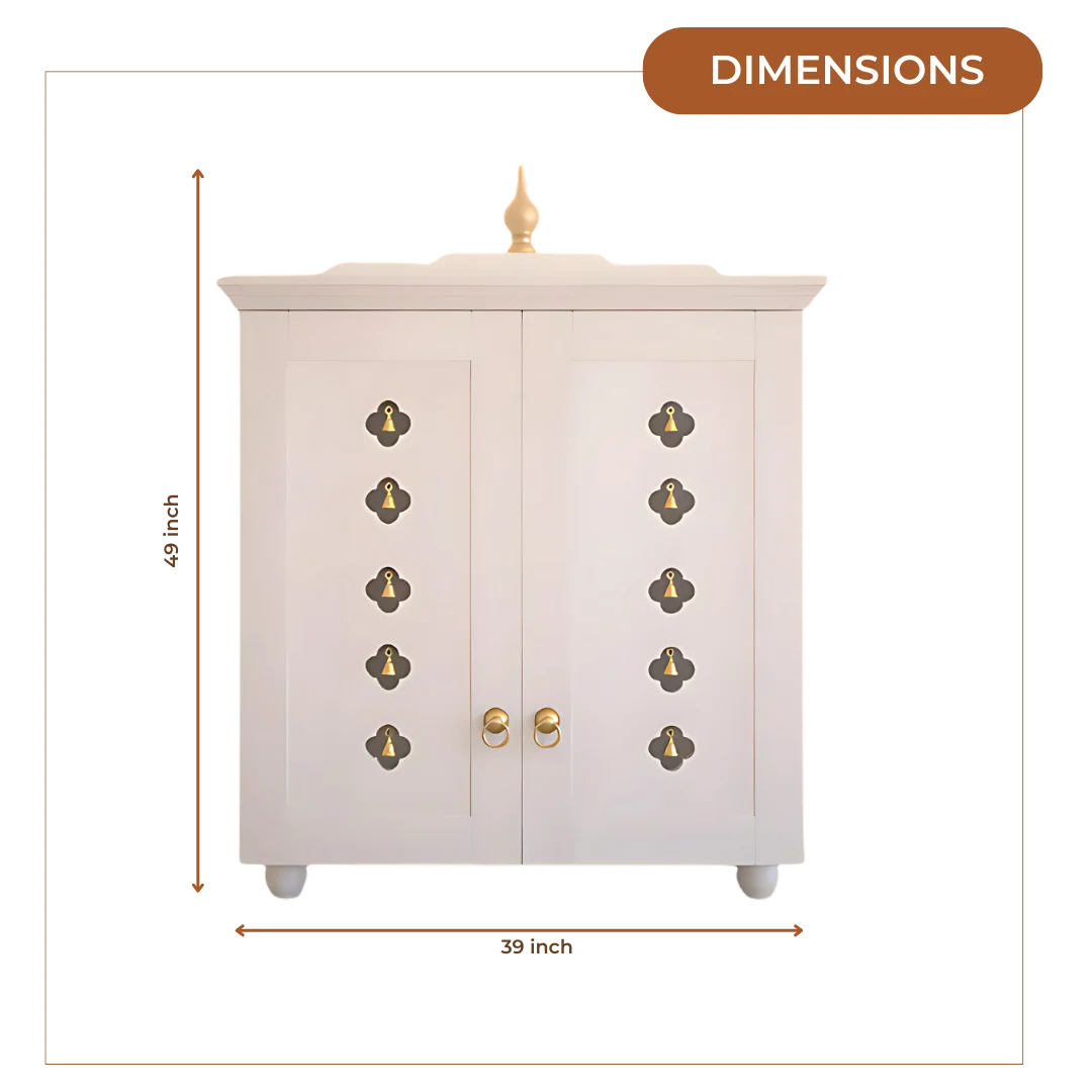 Aumkara Teak Wood Mandir with Door (White) Dimensions