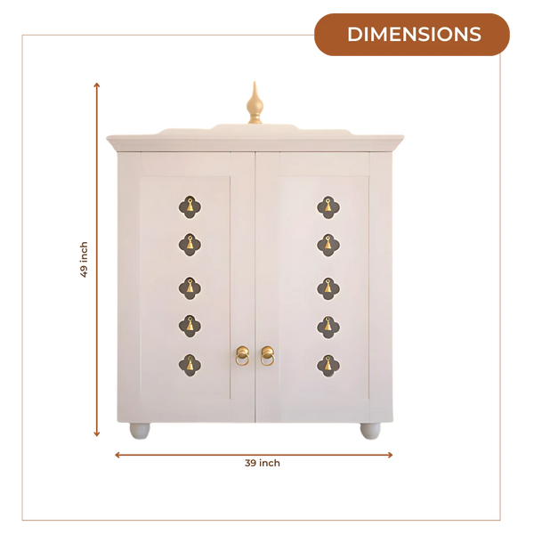 Aumkara Teak Wood Mandir with Door (White) Dimensions