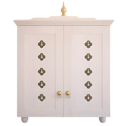 Aumkara Teak Wood Mandir with Door (White) Front View
