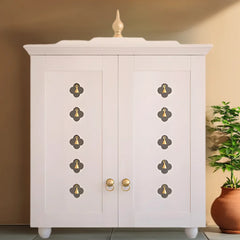 Aumkara Teak Wood Mandir with Door (White)